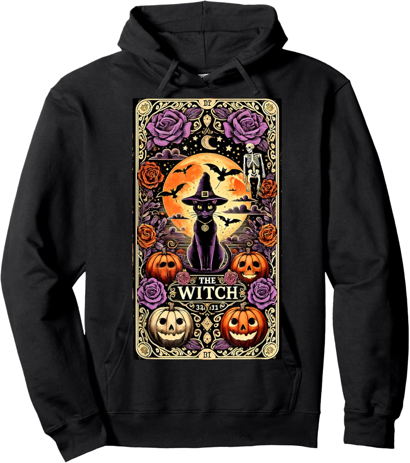 Vintage Gothic The Witch Black Cat Tarot Card Halloween 2024 Men Women Kids Hoodie - Hoodie | Black