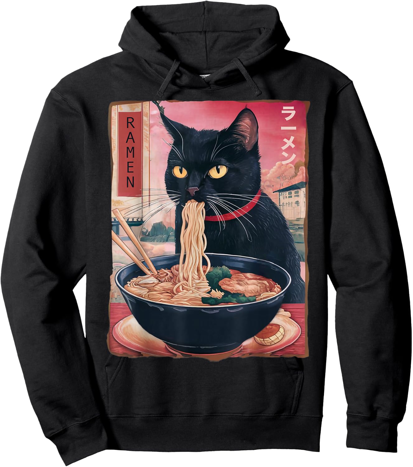 Cat Ramen Noodle Japanese Anime Kawaii Gifts Men Women Kids Hoodie - Hoodie | Black