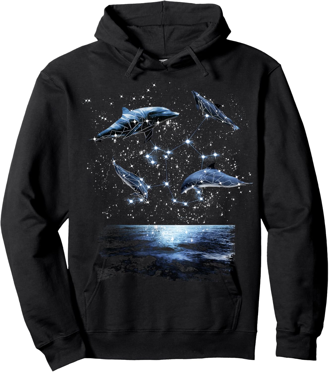 Constellations Dolphin, Celestial Space Galaxy Dolphins Hoodie - Hoodie | Black