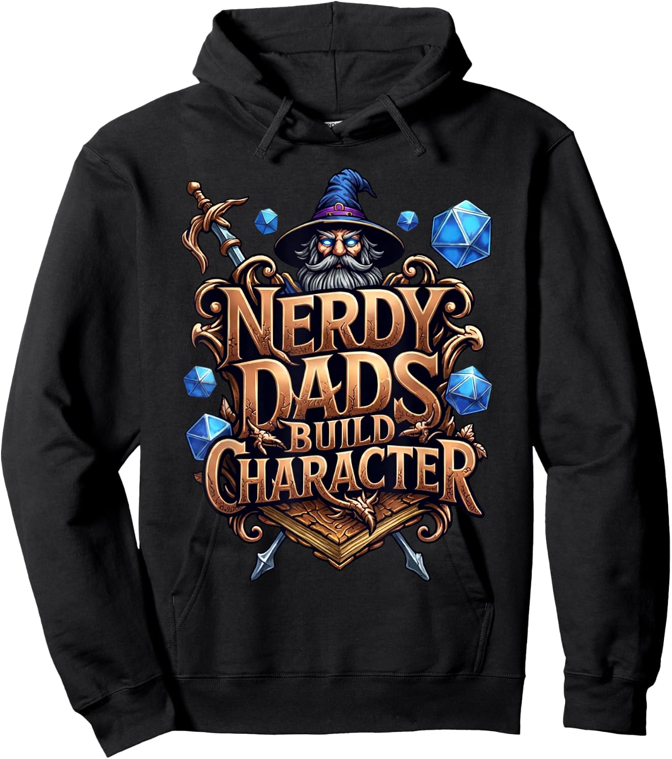 Nerdy Dads Build Character Funny RPG Dice Tabletop Gamer Hoodie - Hoodie | Black