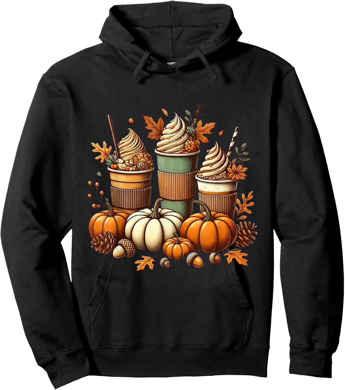 Fall Coffee Pumpkin Spice Latte Iced Warm Cozy Autumn Orange Hoodie - Hoodie | Black
