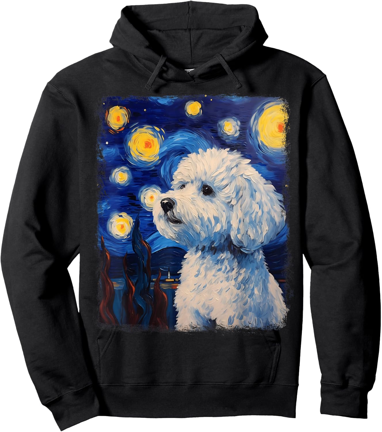 Bichon Frise Dog Starry Night Painting Hoodie - Hoodie | Black