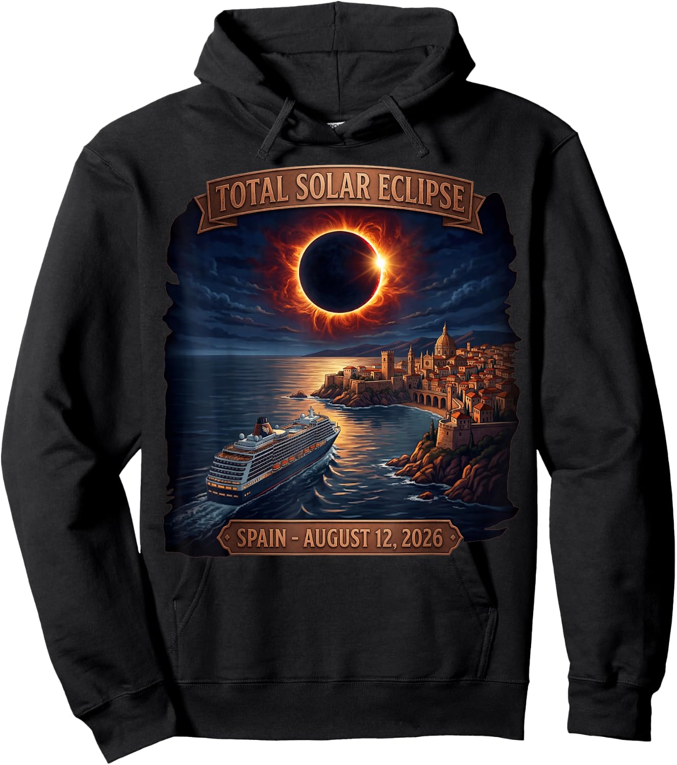 Spain Total Solar Eclipse 2026 Cruise Matching Family Hoodie - Hoodie | Black