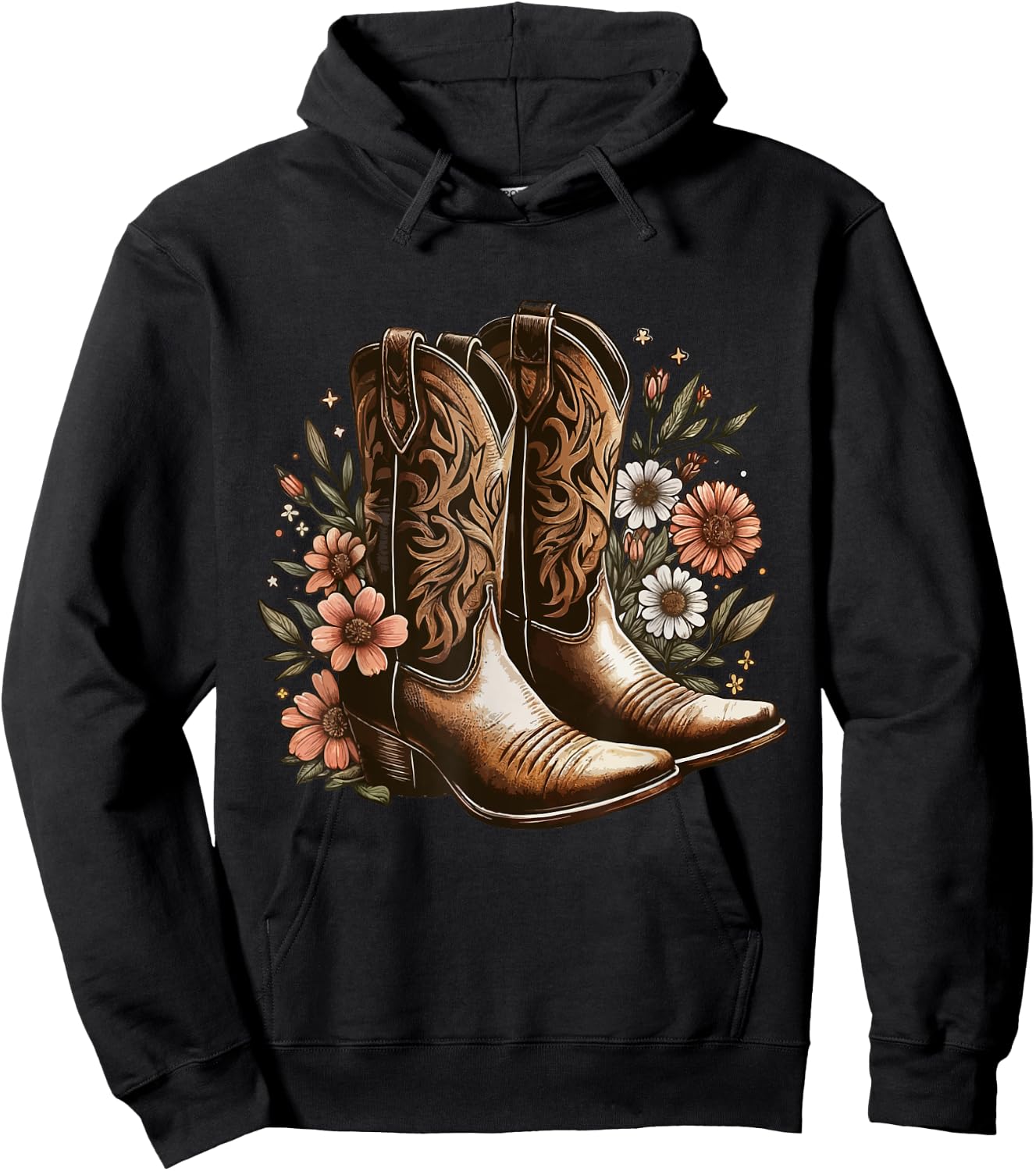 Retro vintage Cowgirl Boots Western Country Concert Boots Hoodie - Hoodie | Black