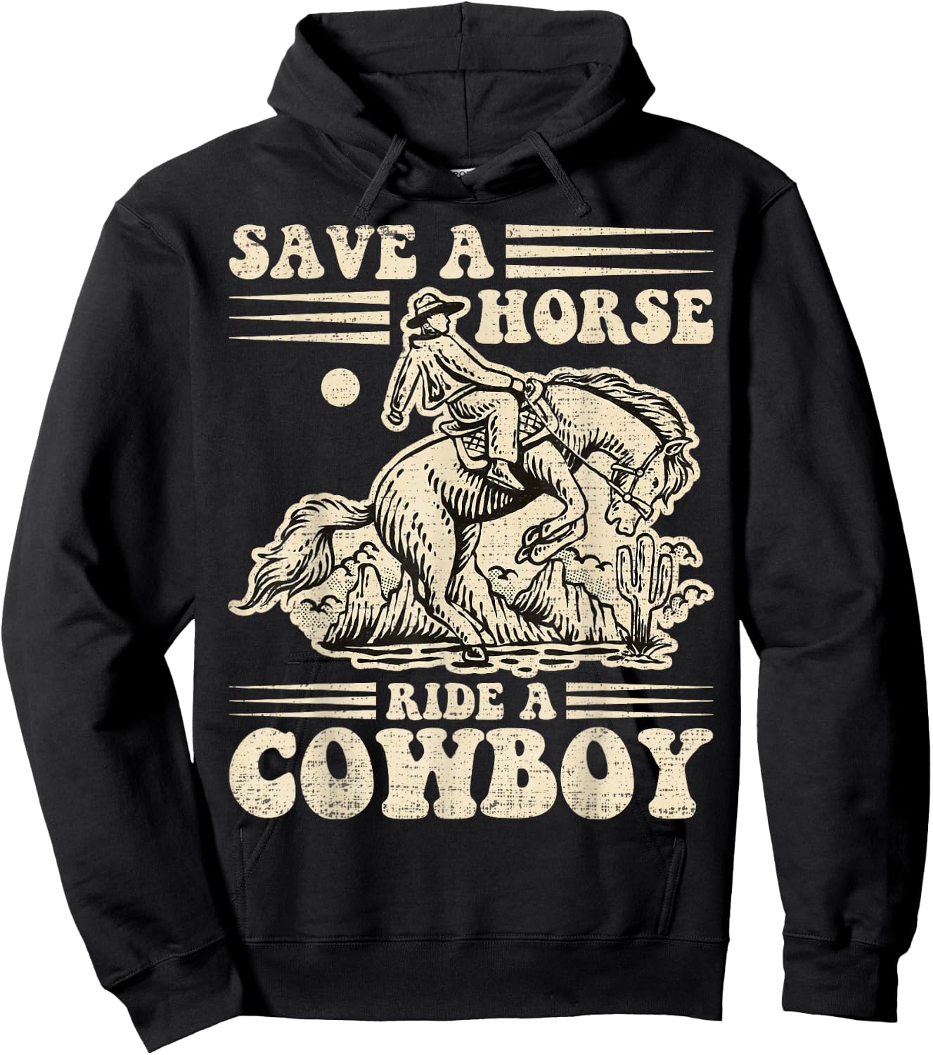 Vintage Save A Horse Ride A Cowboy, Horseback Riding Lover Hoodie - Hoodie | Black