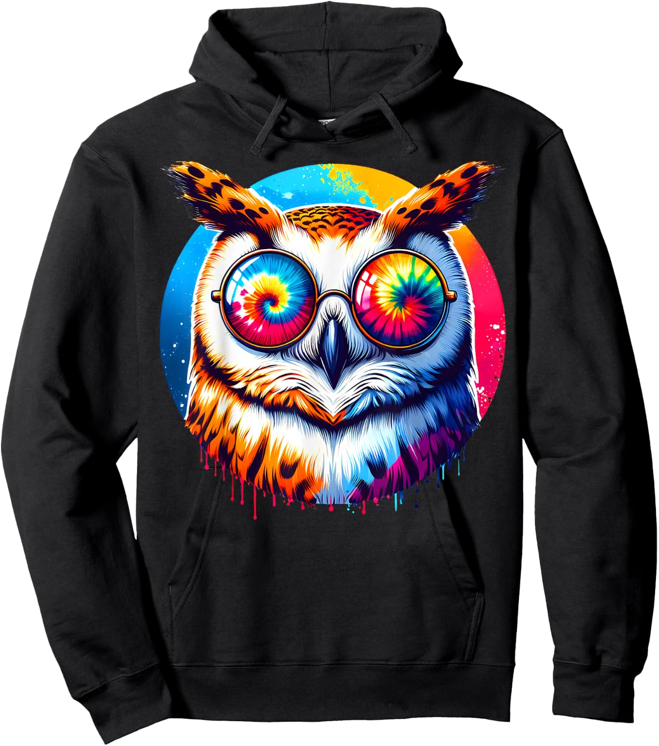 Cool Tie Dye Barn Owl Sunglasses Bird Illustration Art Hoodie - Hoodie | Black