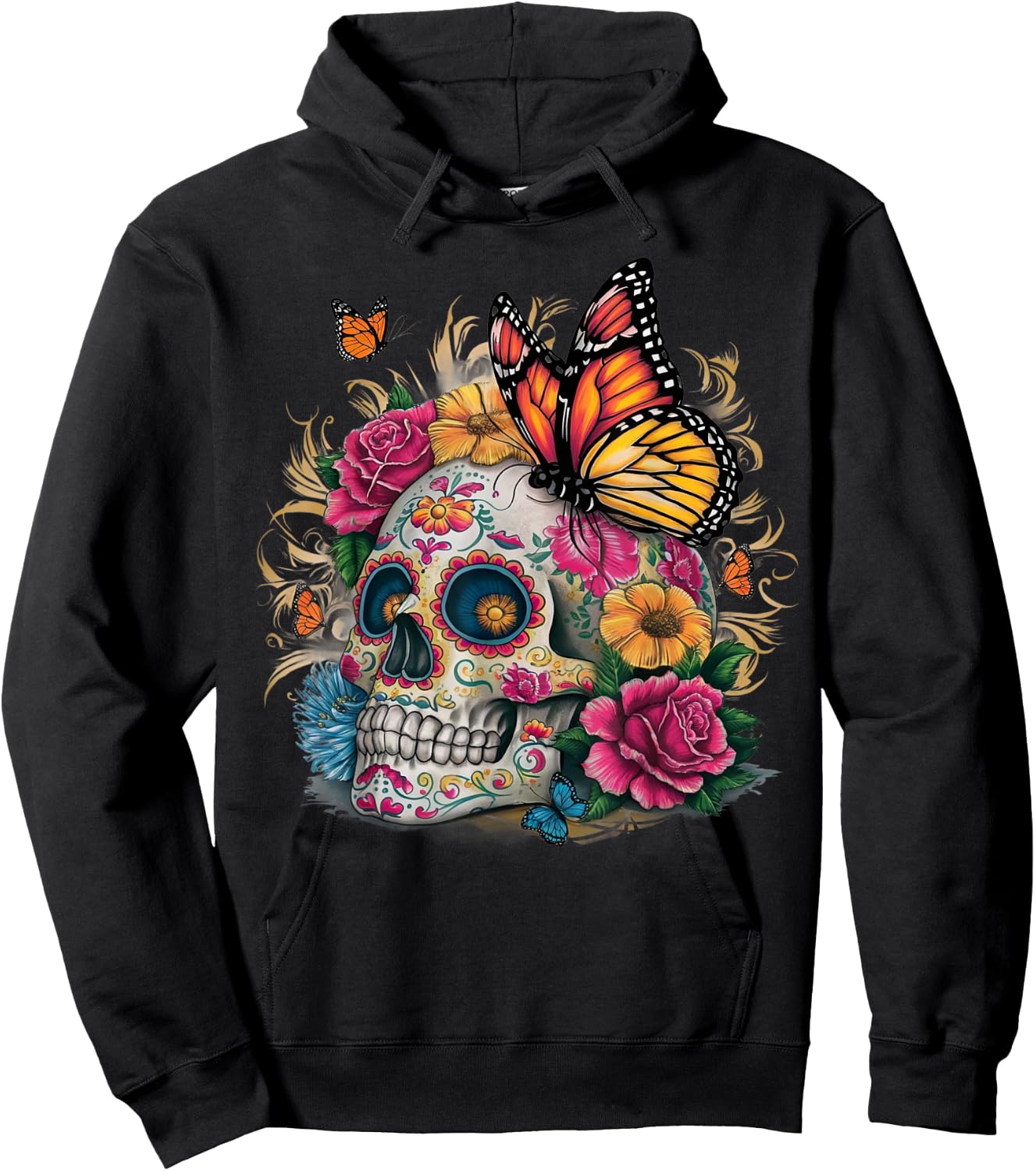 Sugar Skull Butterfly Day of Dead Halloween Dia De Muertos Hoodie - Hoodie | Black
