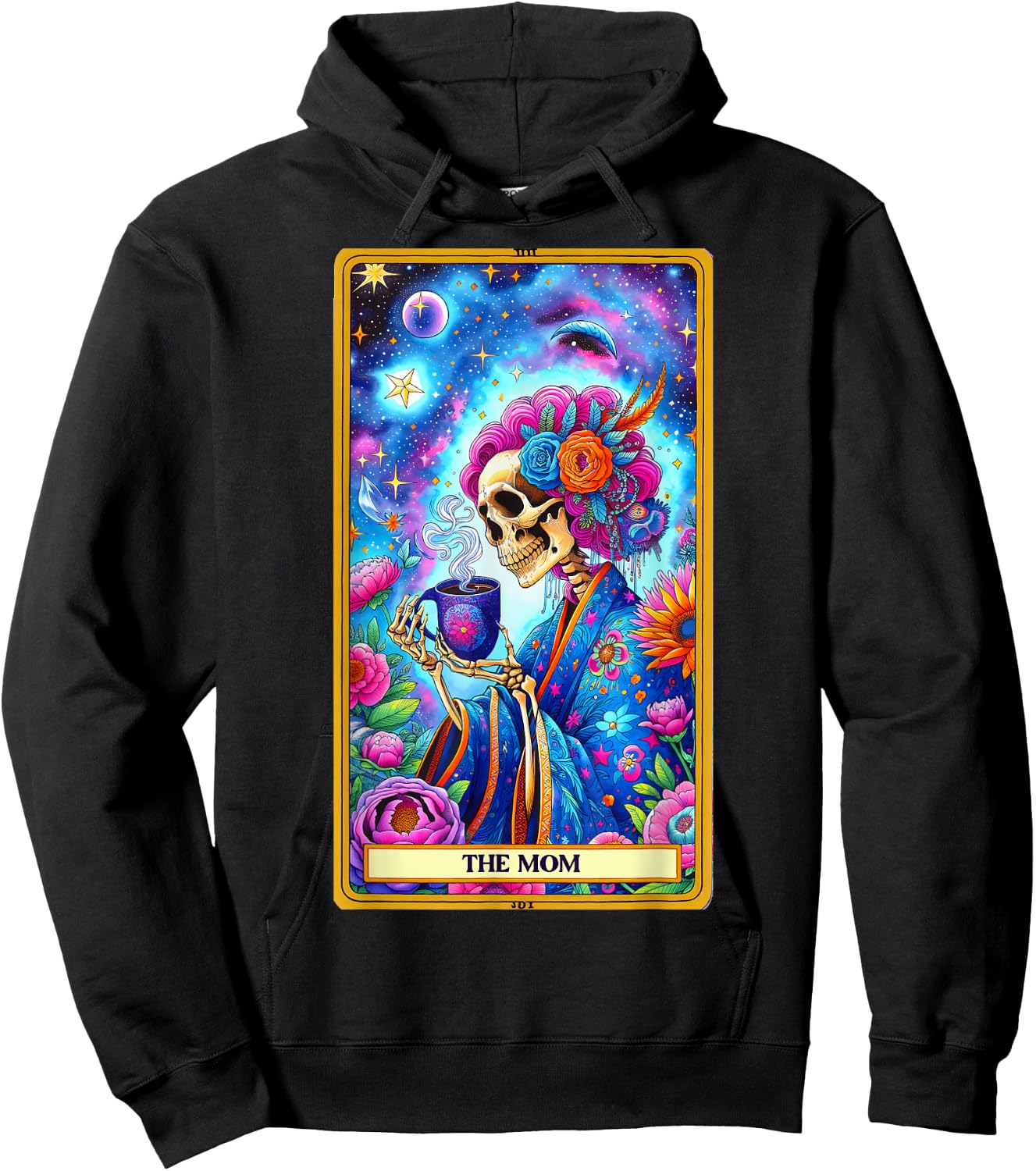 Mom Tarot Card Skeleton Skelly Messy Bun Robe Coffee Mama Hoodie - Hoodie | Black