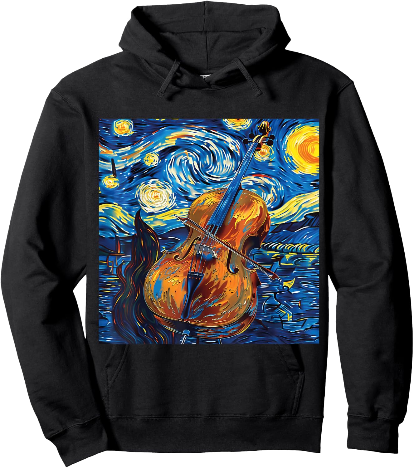 Cello Art Style Starry Sky Night Swing Music Hoodie - Hoodie | Black