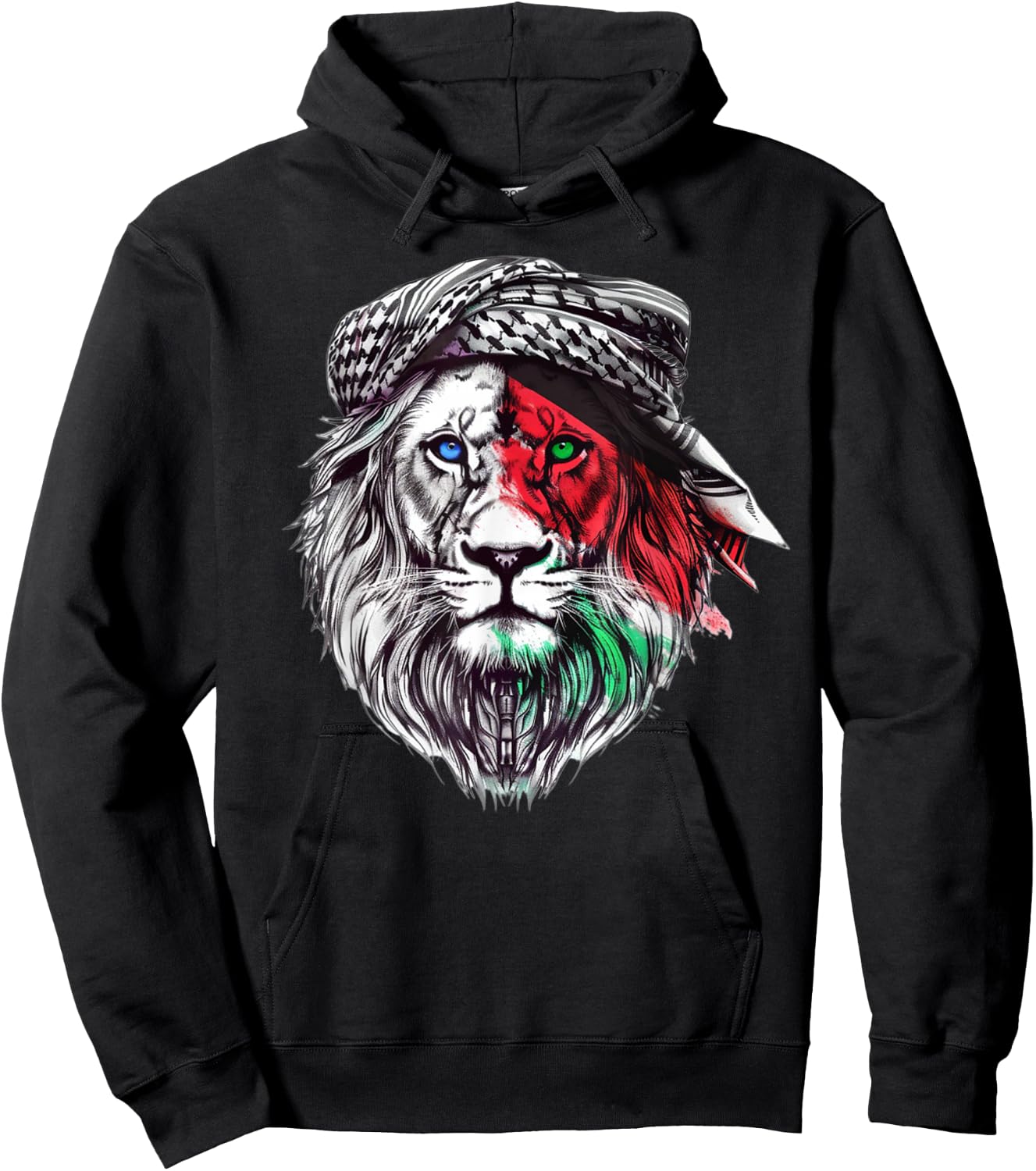 Palastine Time of Palestine: Lion keffiyeh Hoodie - Hoodie | Black