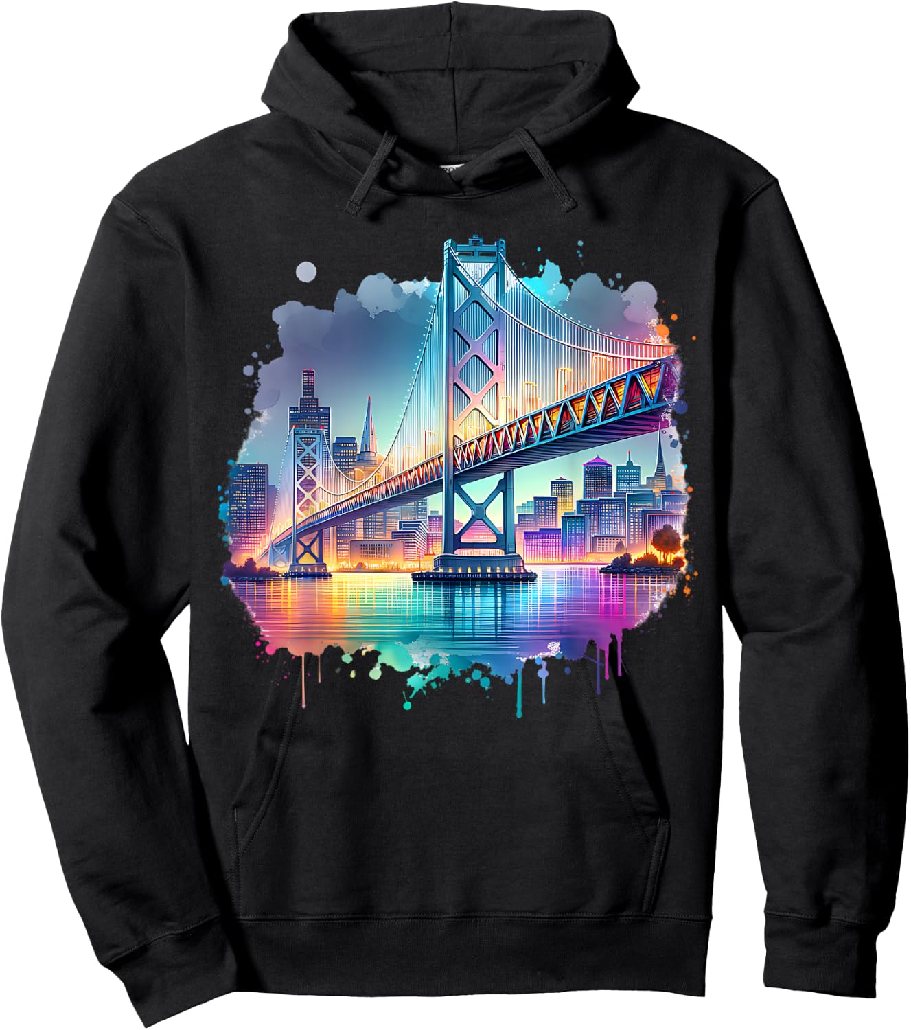 Oakland Town California Port Oakland Bay Bridge Watercolor Hoodie - Hoodie | Black