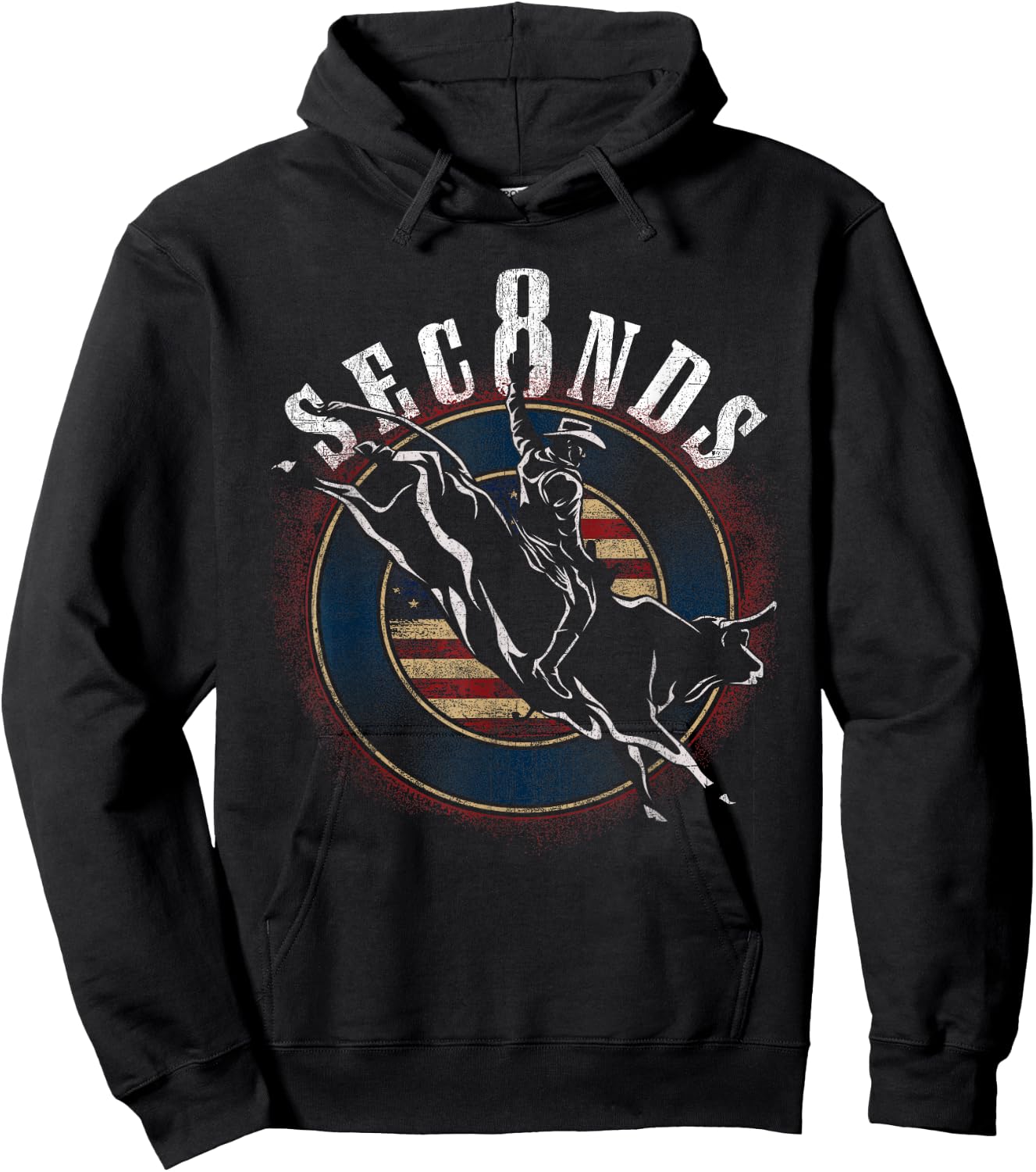 Cowboy Bull Riding Eight Seconds Rider USA Flag Hoodie - Hoodie | Black