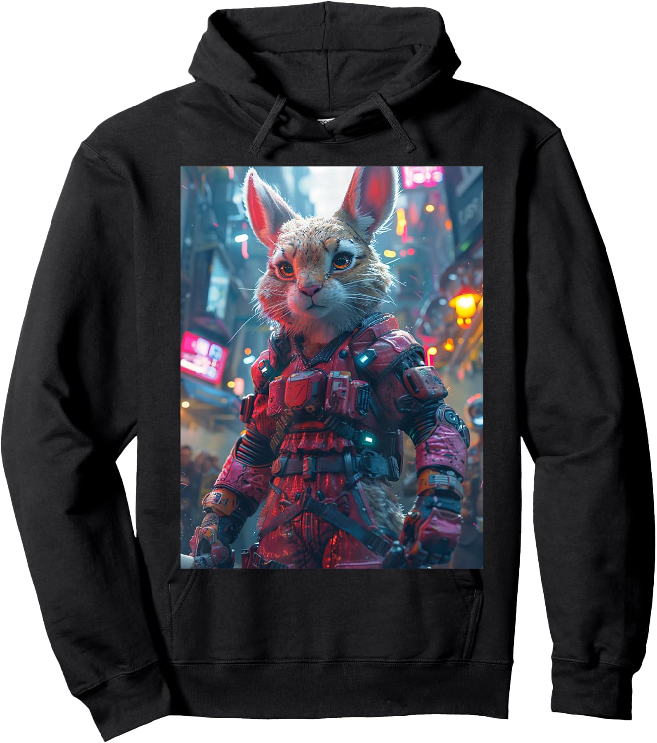Synthwave Retrowave Rabbit 70s 80s Colorful Graphic Hoodie - Hoodie | Black