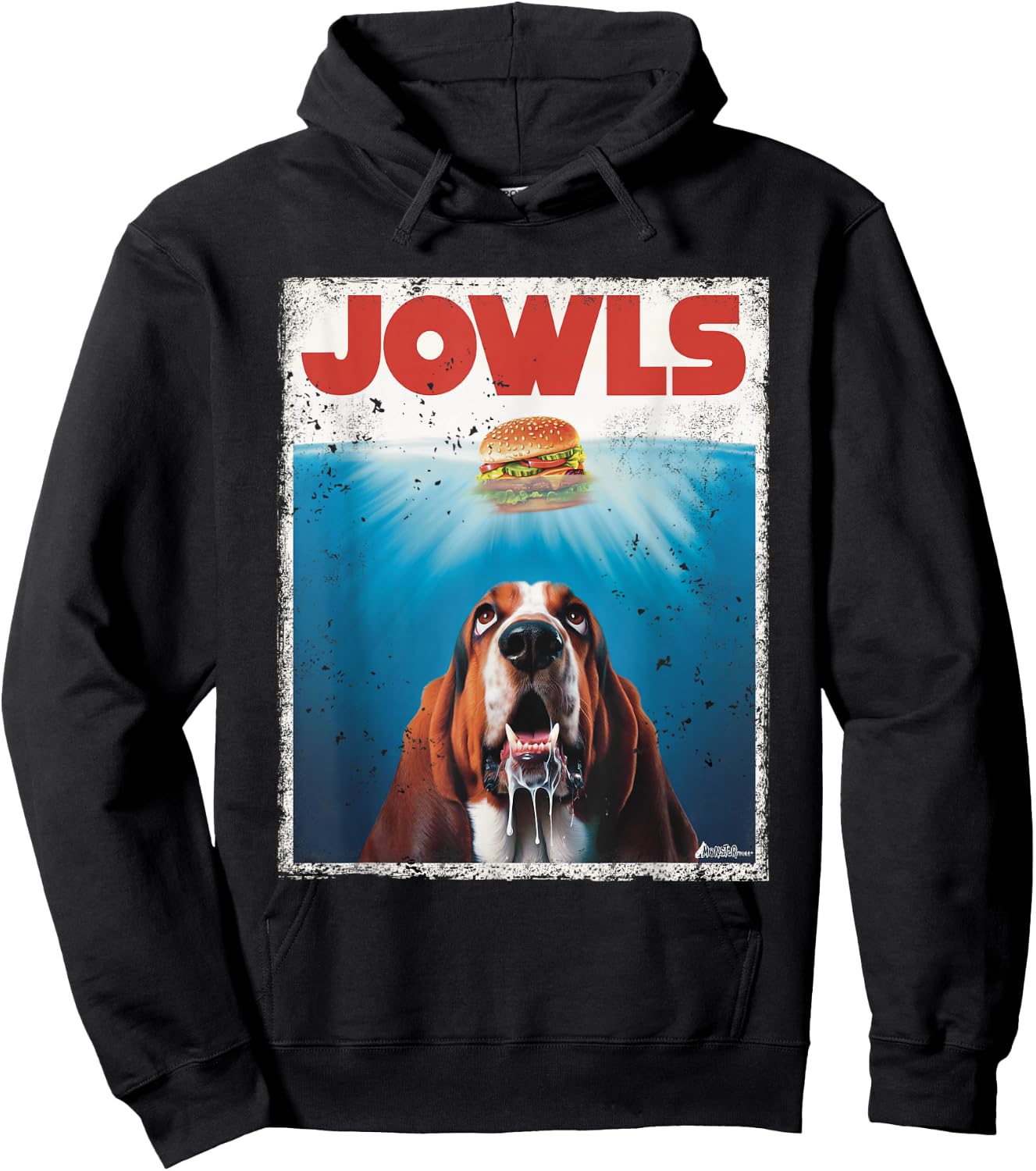 Funny Bassett Hound Dog Jowls Burger, Puppy Dog Eyes Dog Mom Hoodie - Hoodie | Black
