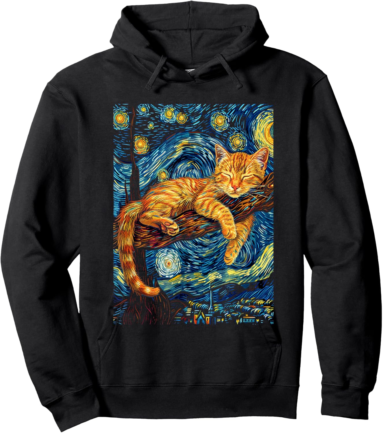 Cat Starry Night Van Gogh Cat for Cat Lover Cat Mom Cat Dad Hoodie - Hoodie | Black