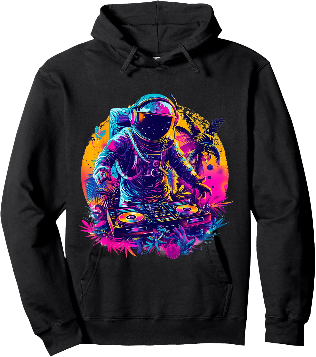 Astronaut DJ Tropical Turntable DJ Astronaut Beatmaker EDM Hoodie - Hoodie | Black