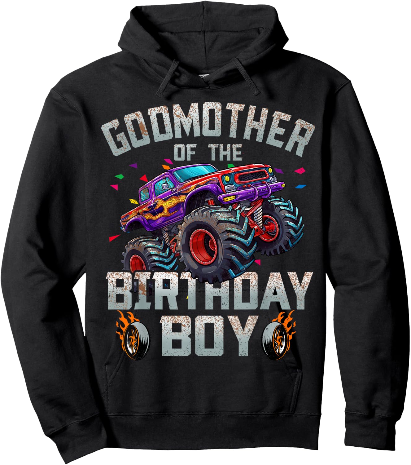 Godmother Of The Birthday Boy Monster Truck Family Hoodie - Hoodie | Black