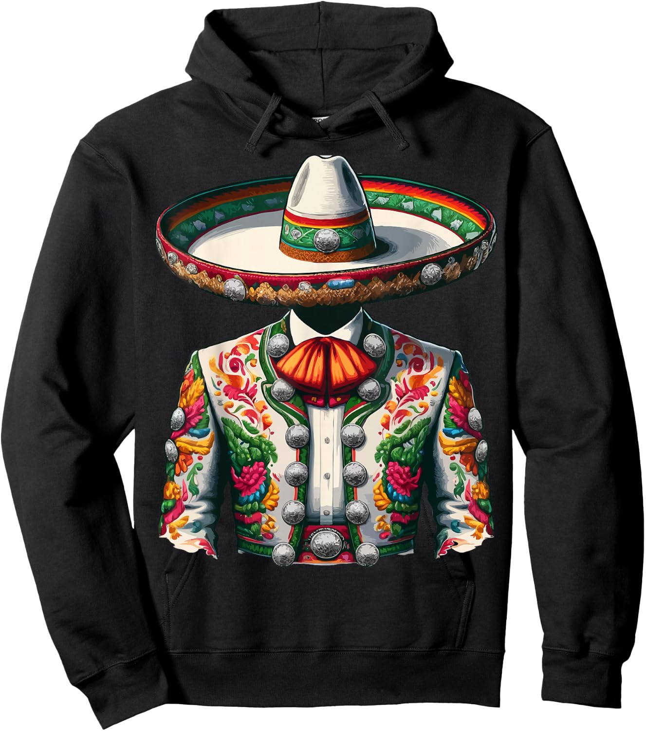 Vibrant Mexican Charro Suit Traditional Mariachi Hoodie - Hoodie | Black