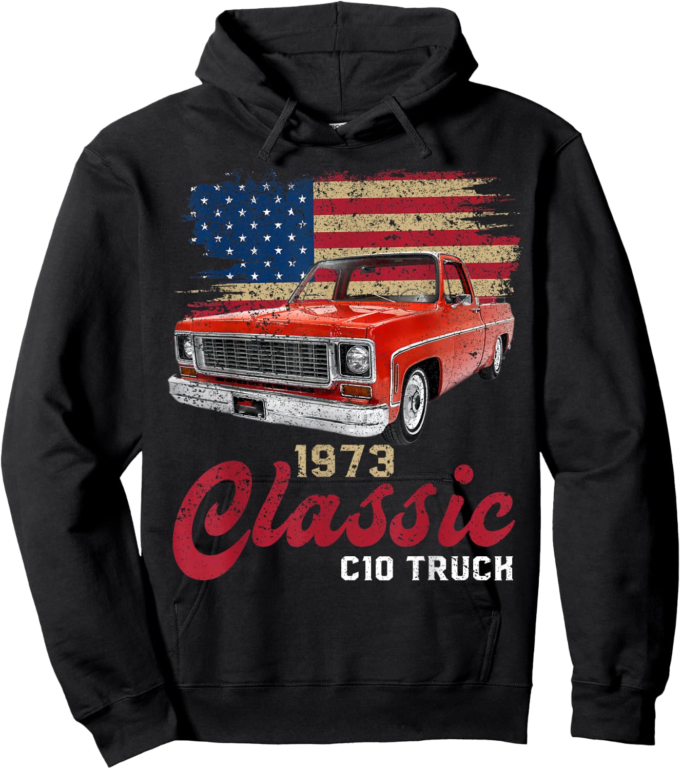 1973 73 c10 truck American Flag Hoodie - Hoodie | Black