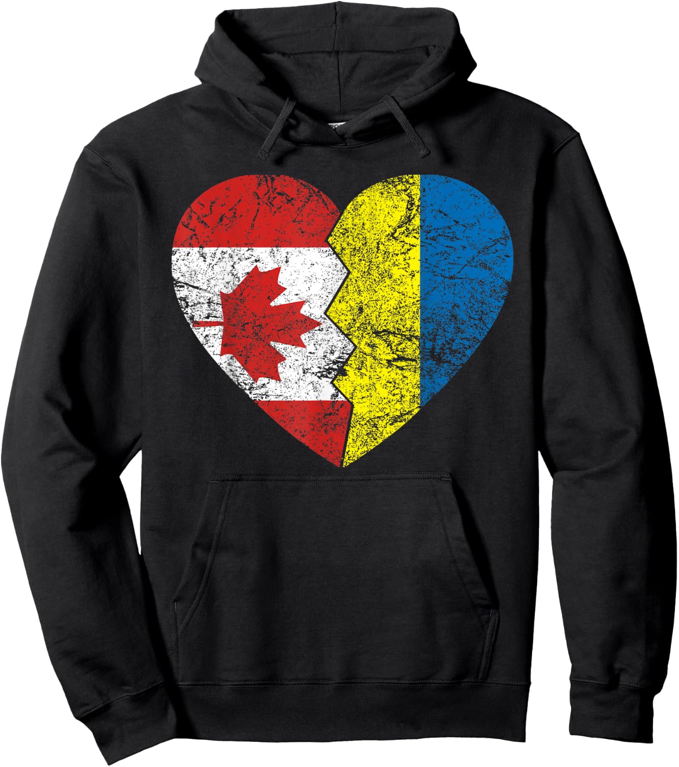 Ukrainian Canadian Flags Heart | Canada Ukraine Roots Hoodie - Hoodie | Black