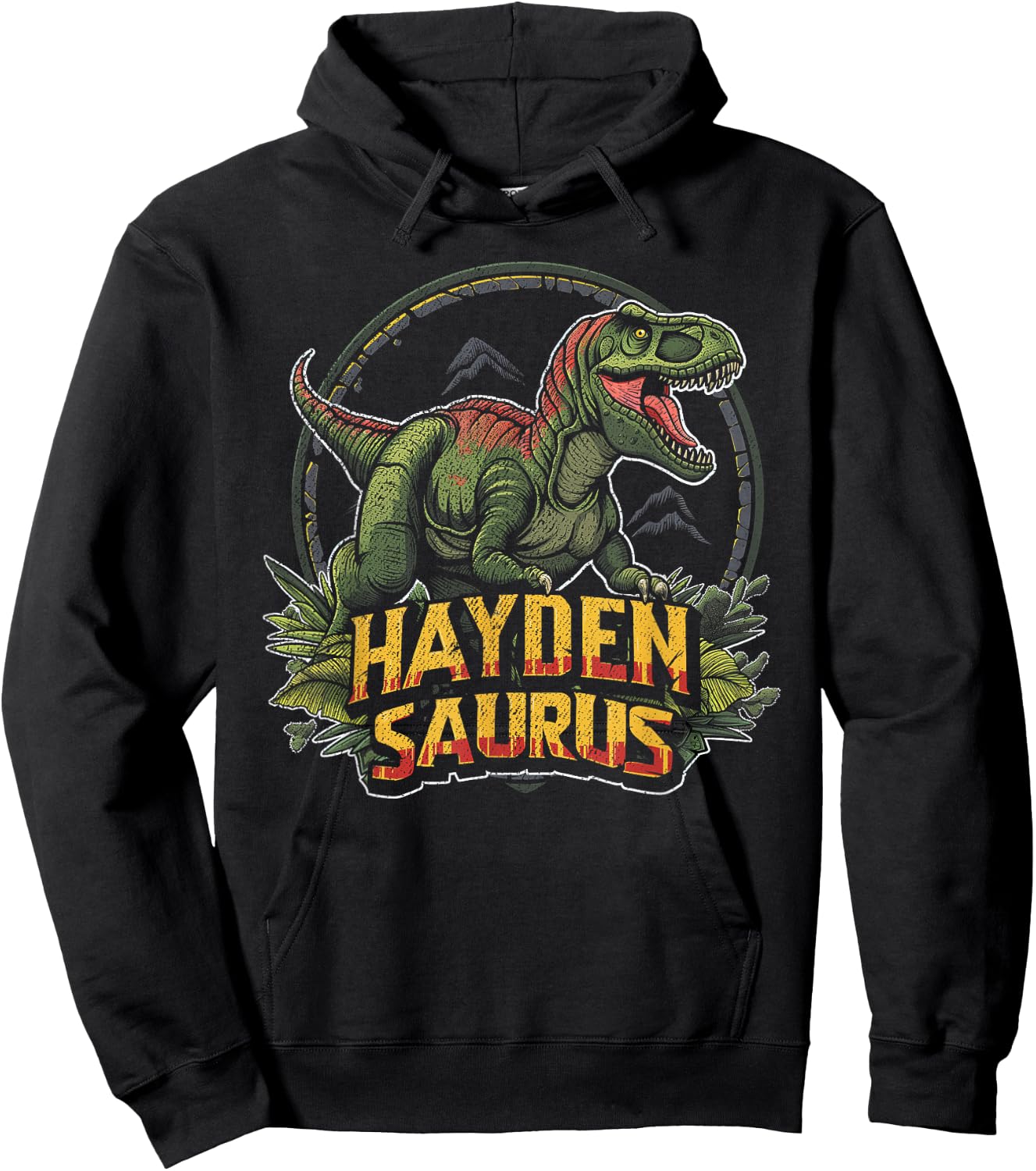 Hayden Saurus Funny Personalized Dinosaur T Rex Boys Name Hoodie - Hoodie | Black