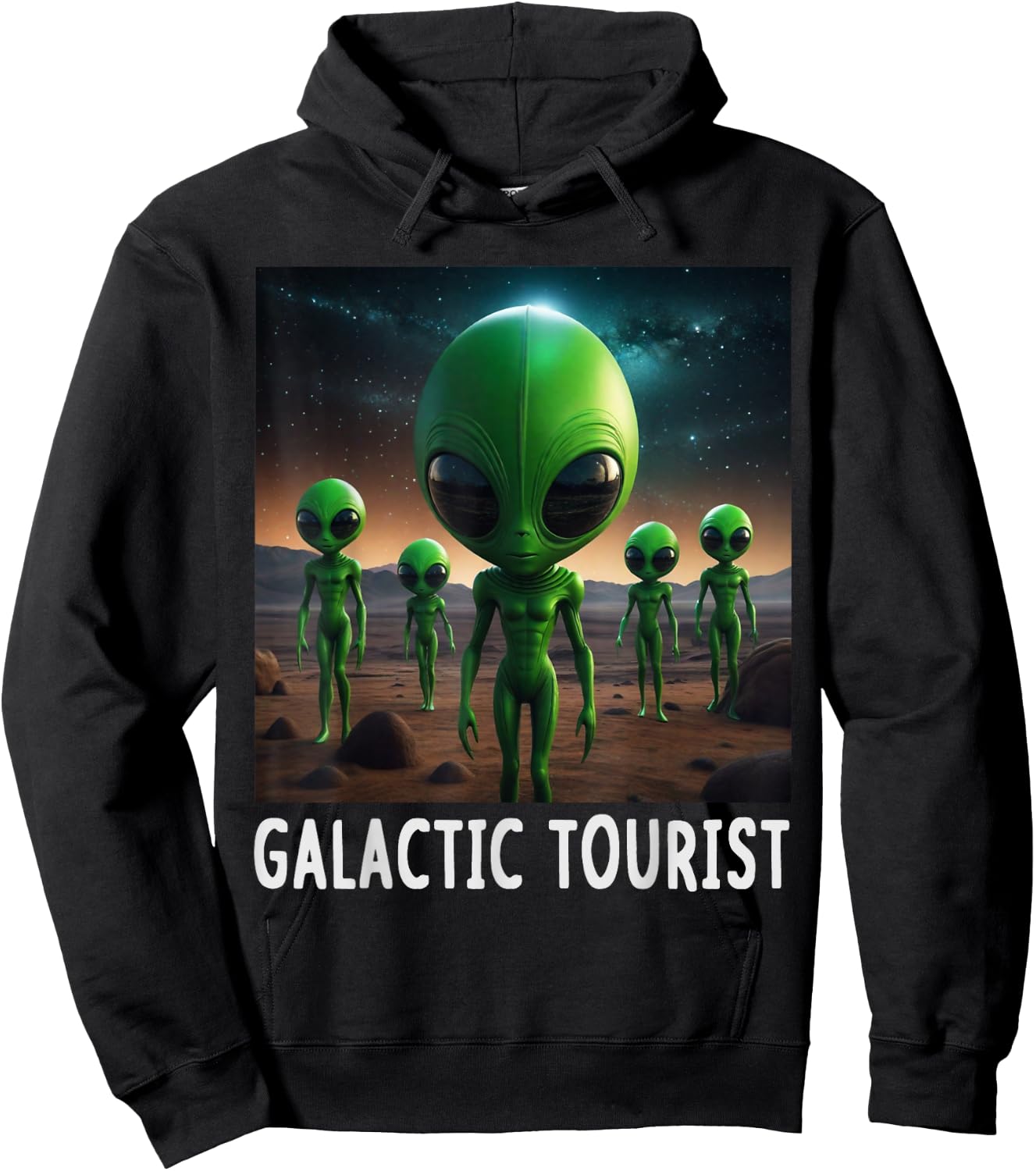 Funny Aliens Galactic Tourist Spaceship UFO Men Women Kids Hoodie - Hoodie | Black