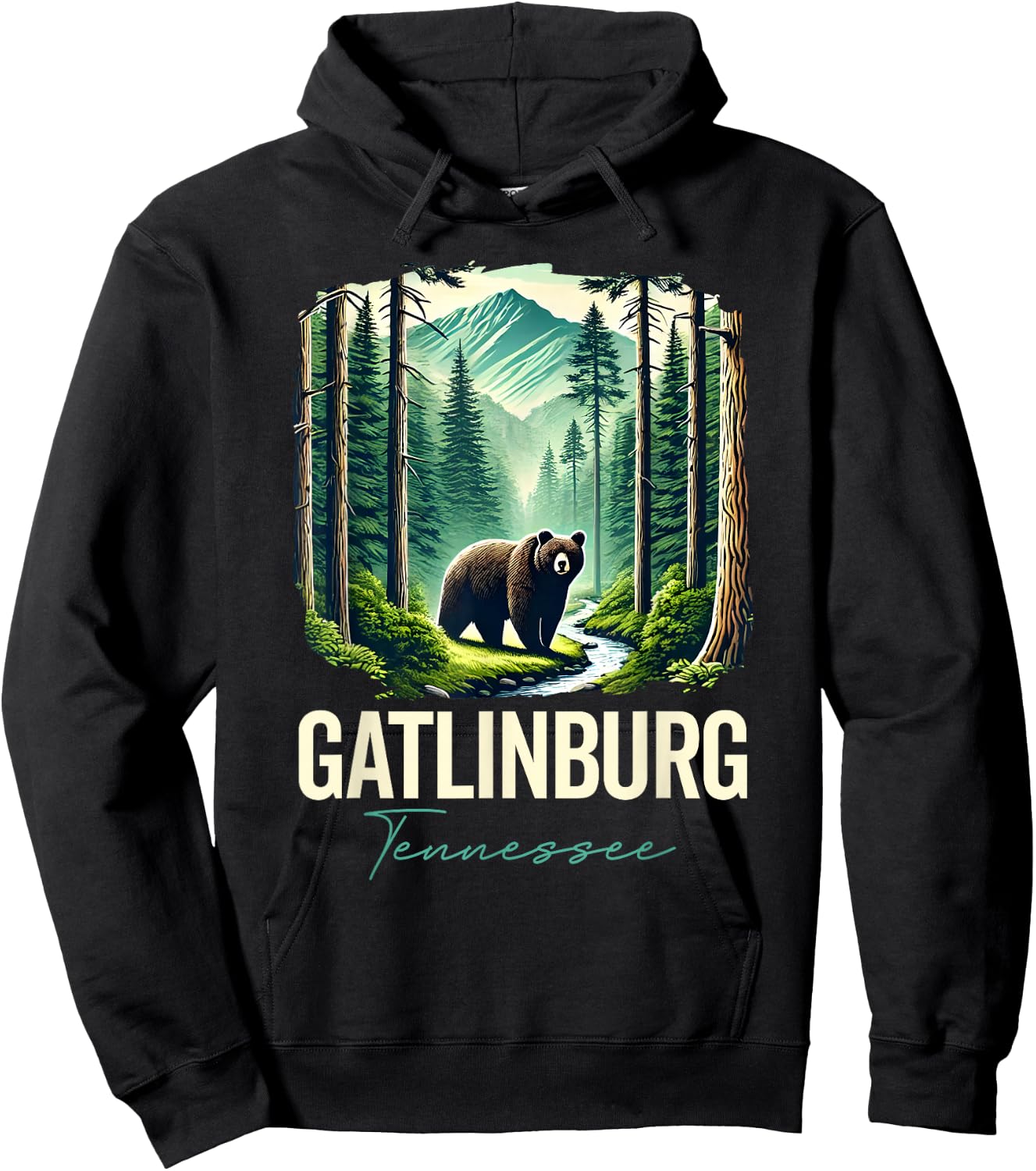 Gatlinburg Tennessee Bear, USA Outdoor Vintage Mountains, TN Hoodie - Hoodie | Black