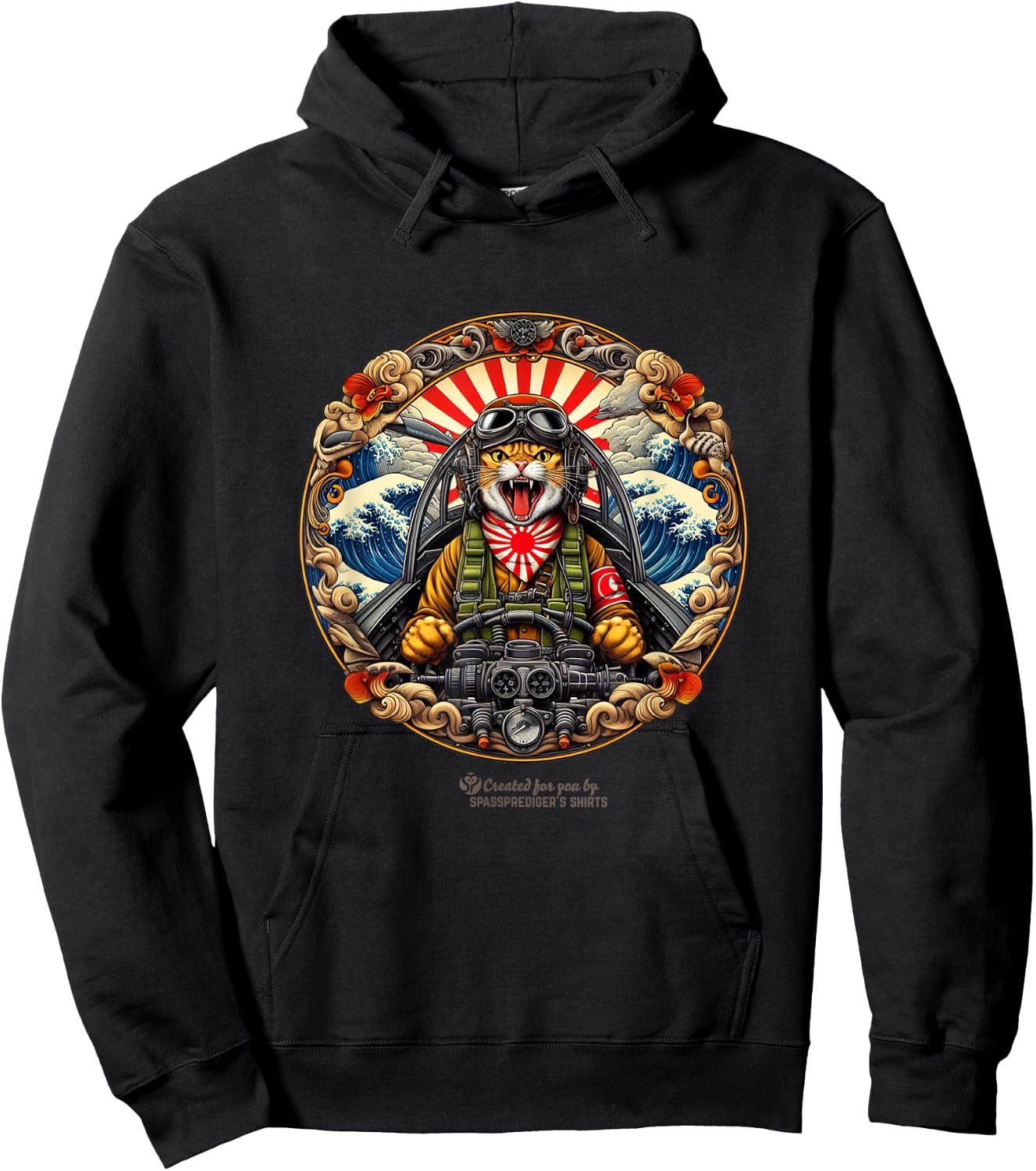 Japanese Kamikaze Pilot Fighting Cat Hoodie - Hoodie | Black