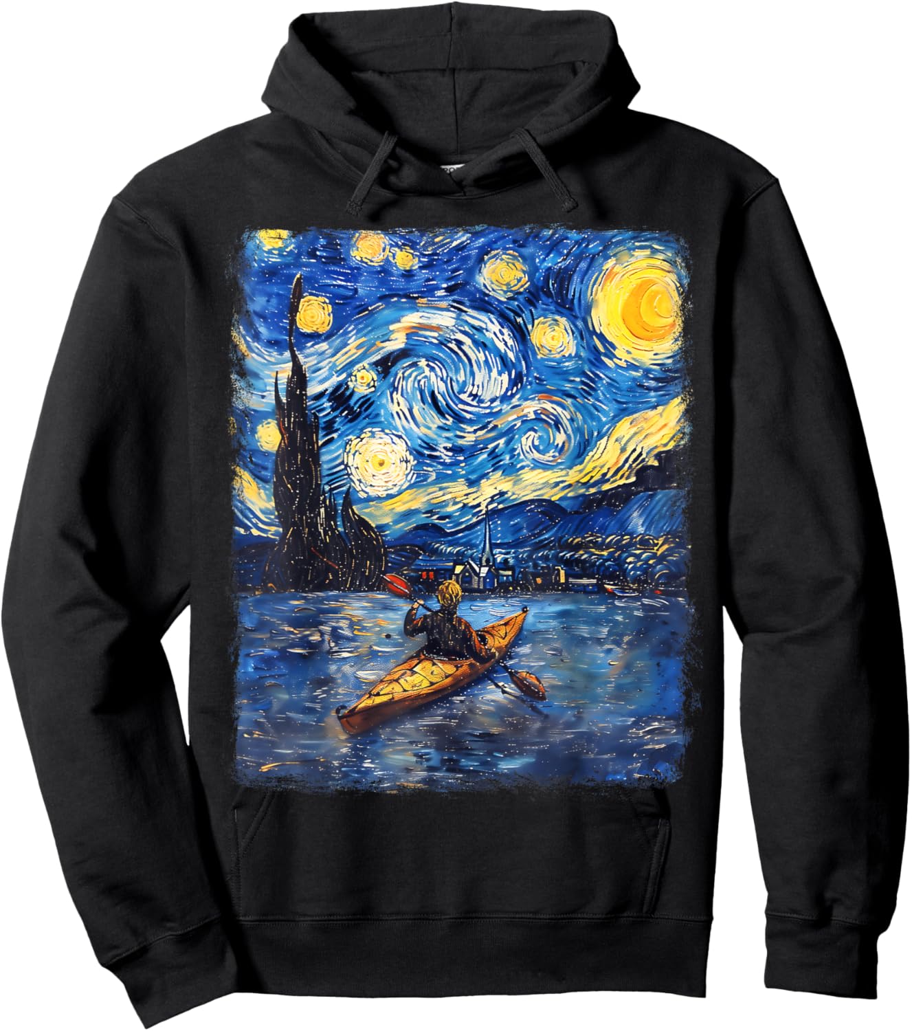 Kayaking Kayak Kayaker Starry Night Painting Hoodie - Hoodie | Black
