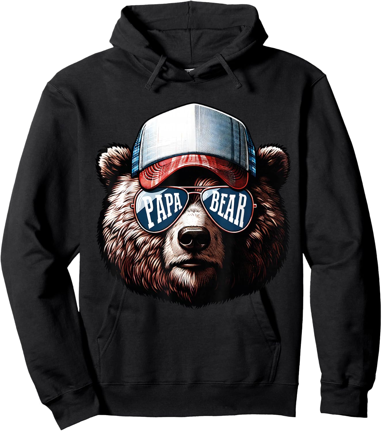 Papa Bear Face Cool Dad Style Retro Fathers Day Daddy Bear Hoodie - Hoodie | Black