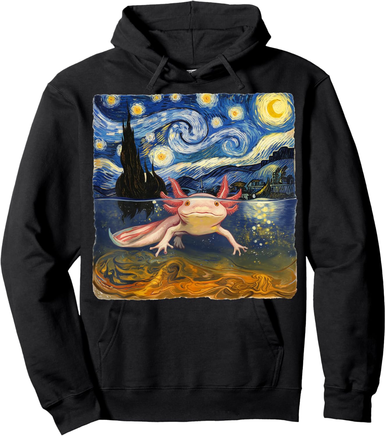 Axolotl Starry Night Van Gogh Funny Gifts Women Kid Hoodie - Hoodie | Black