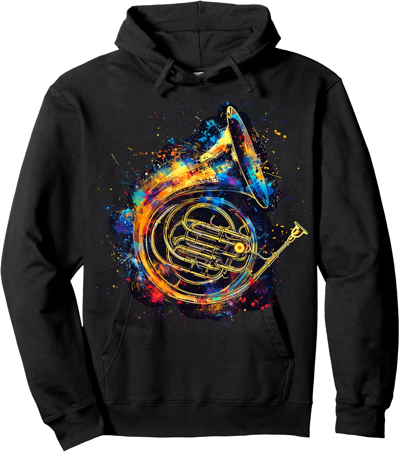 French Horn Instrument on Colorful Painted French Horn Hoodie - Hoodie | Black