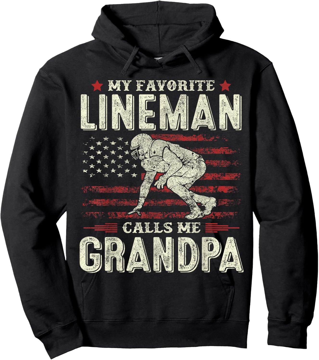 Father's Day Favorite Lineman Calls Me Grandpa Flag Football Hoodie - Hoodie | Black