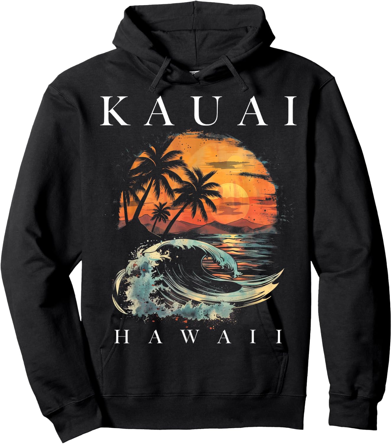 Kauai Hawaii Aloha Hawaiian Surf Surfer Vintage Hoodie - Hoodie | Black