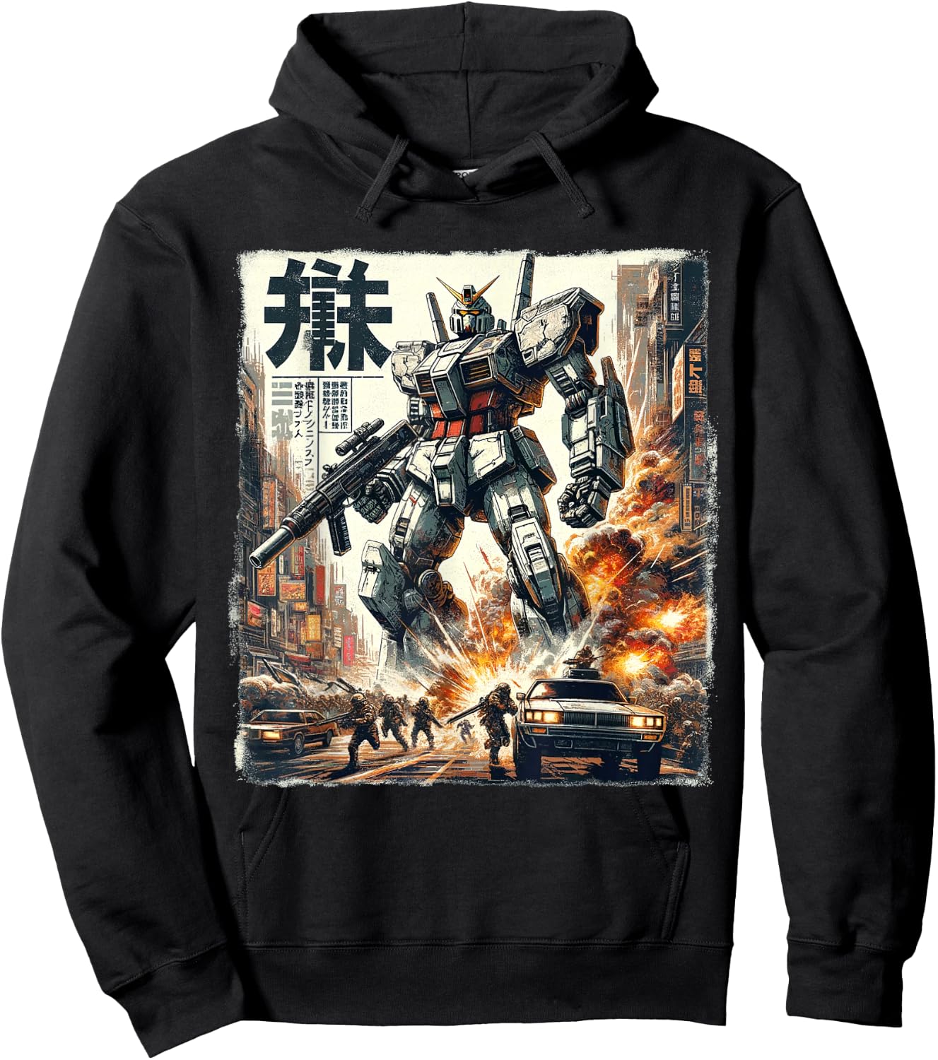 Mech Assault Futuristic Urban Warfare Japanese Battle Art Hoodie - Hoodie | Black