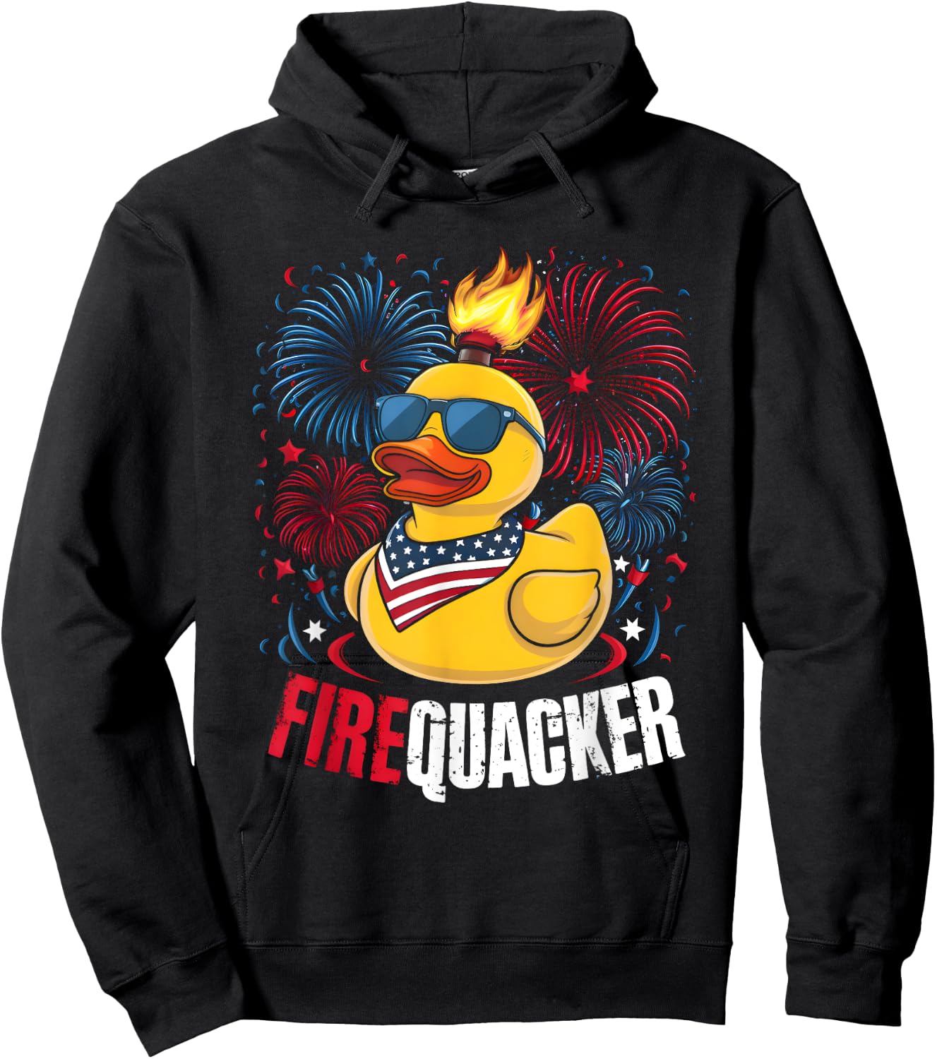 4th of July Duck Firequacker Patriotic Fourth of July Funny Kids Men Hoodie - Hoodie | Black