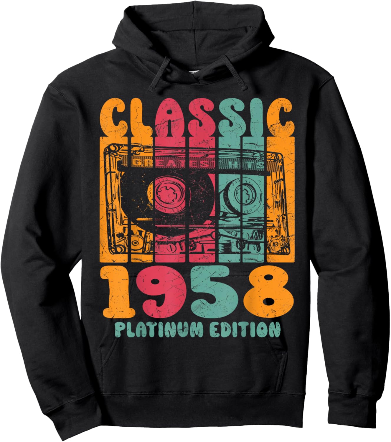 Born In 1958, Retro Mix Tape Platinum Edition 1958 Birthday Hoodie - Hoodie | Black