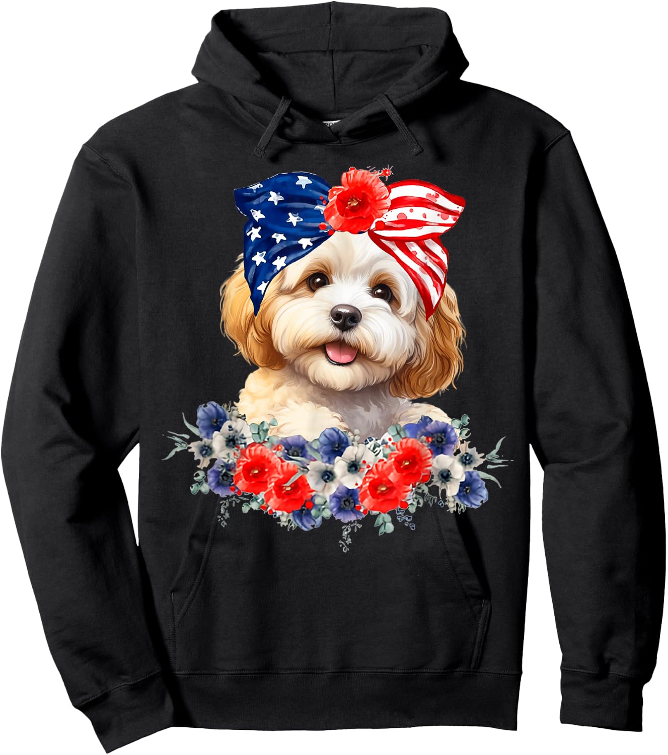 Cavapoo Dog Bandana American Flag 4th Of July Hoodie - Hoodie | Black