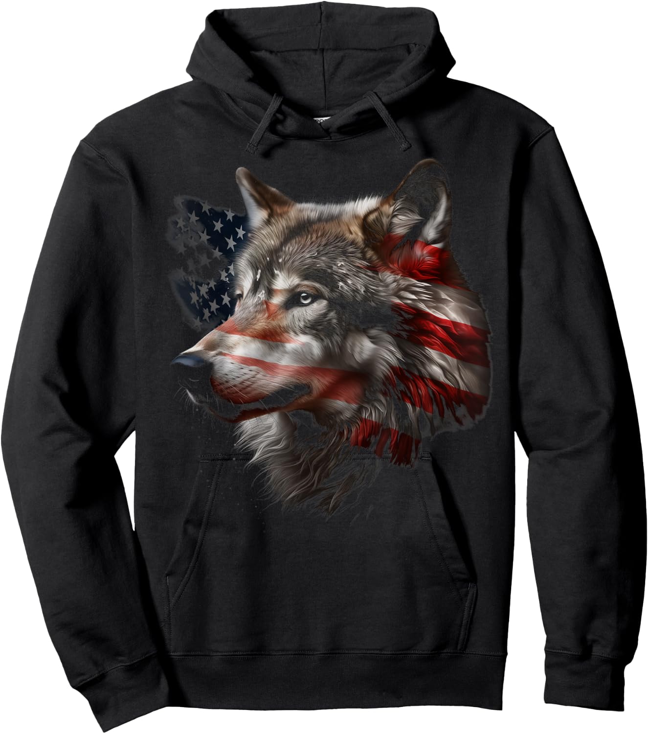 Wolf American Flag USA Patriotic Wolf Lover Hoodie - Hoodie | Black