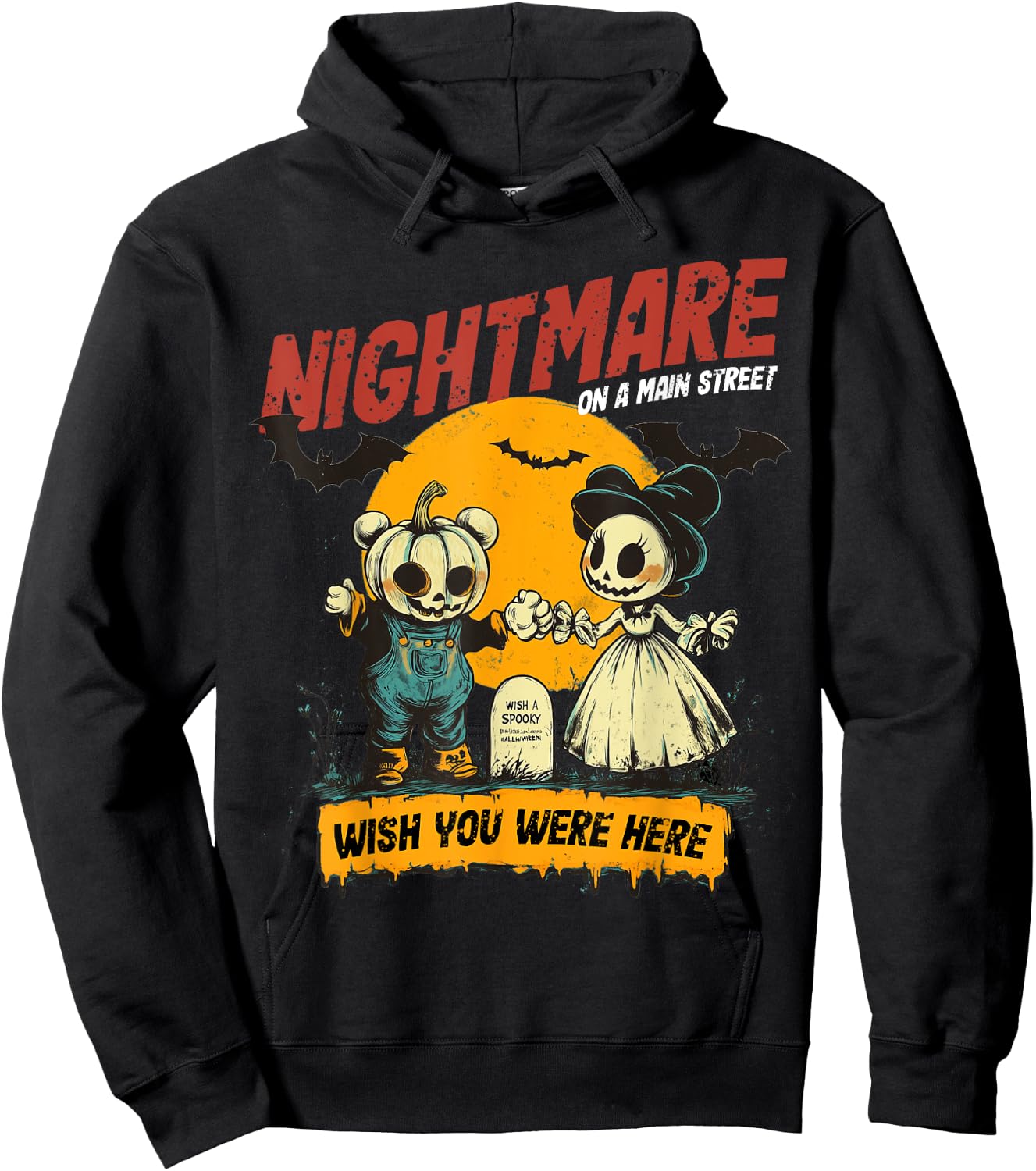 Vintage Mainstreet Halloween Pumpkin On Head Nightmare Hoodie - Hoodie | Black