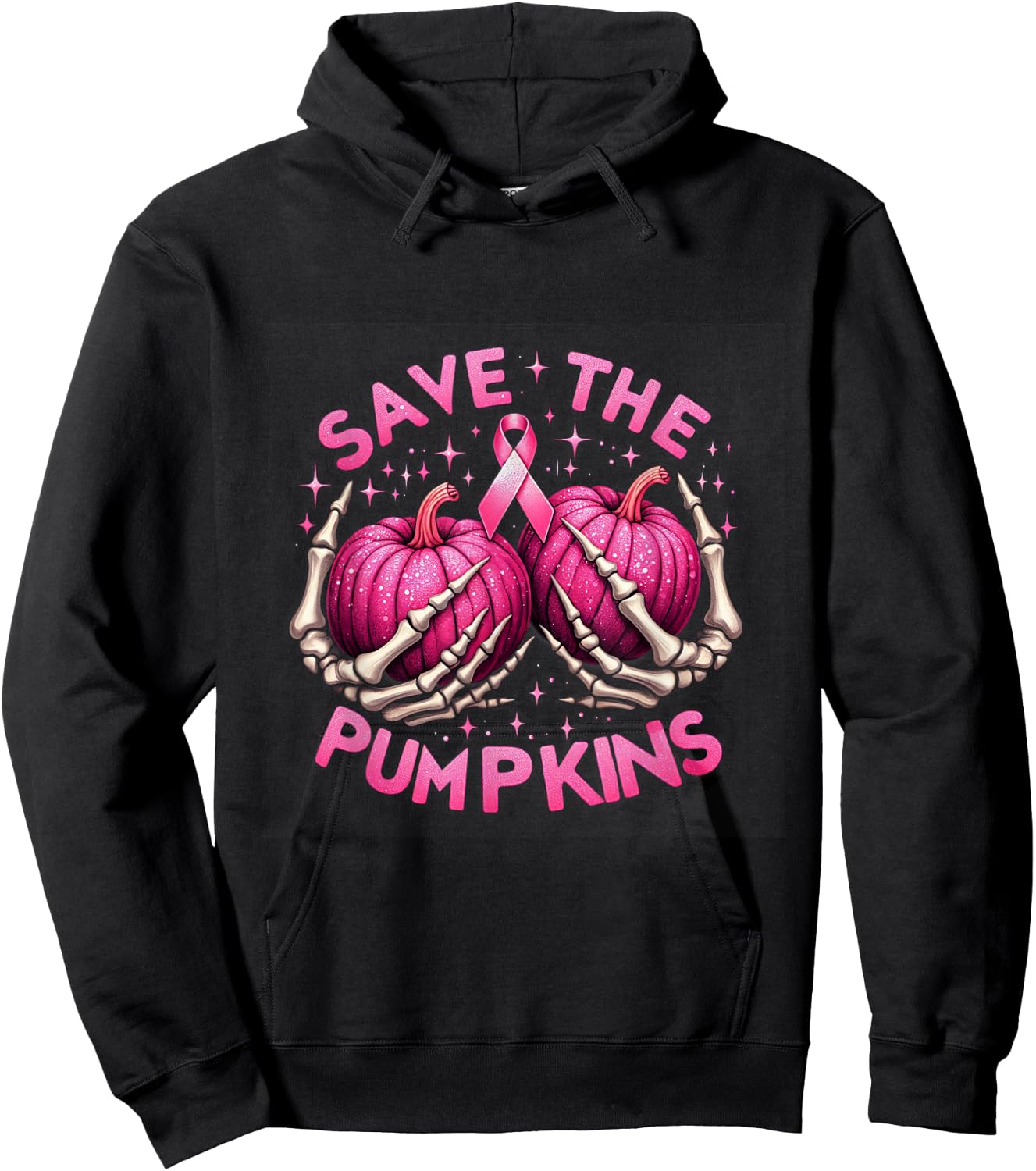 Skeleton Halloween Save The Pumpkins Breast Cancer Awareness Hoodie - Hoodie | Black