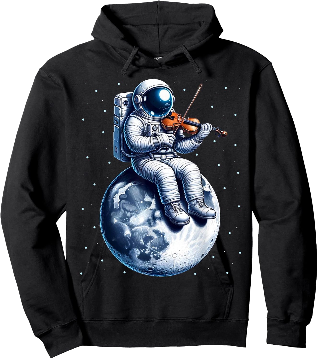Astronaut Playing Violin on Moon Space Music Lover Novelty Hoodie - Hoodie | Black
