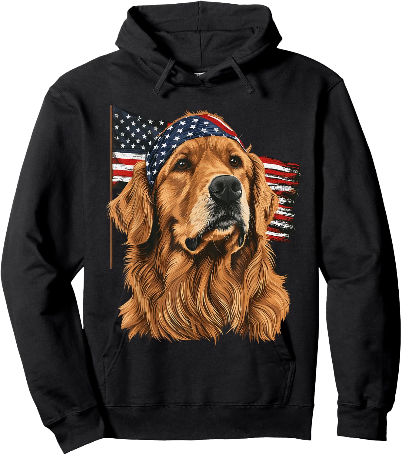 Golden Retriever Patriotic 4th Of July USA American Flag Hoodie - Hoodie | Black