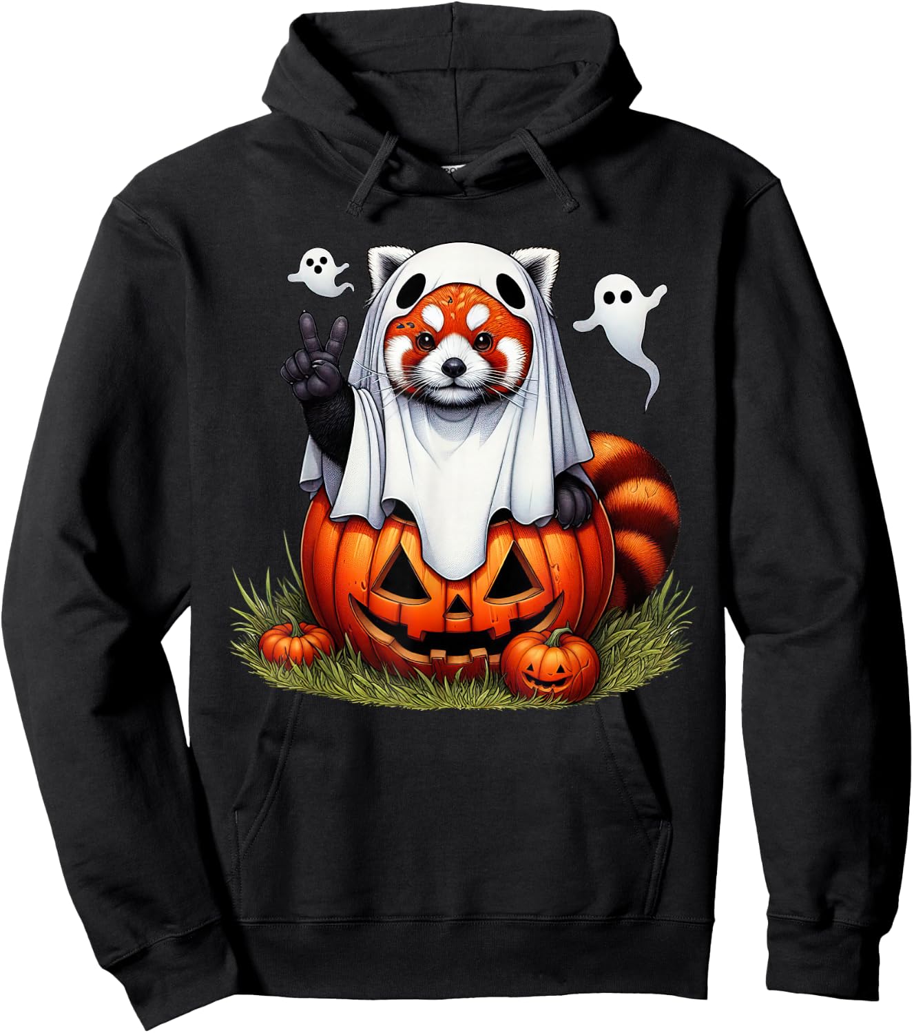 Funny Red Panda Ghost Boo Halloween Kids Hoodie - Hoodie | Black