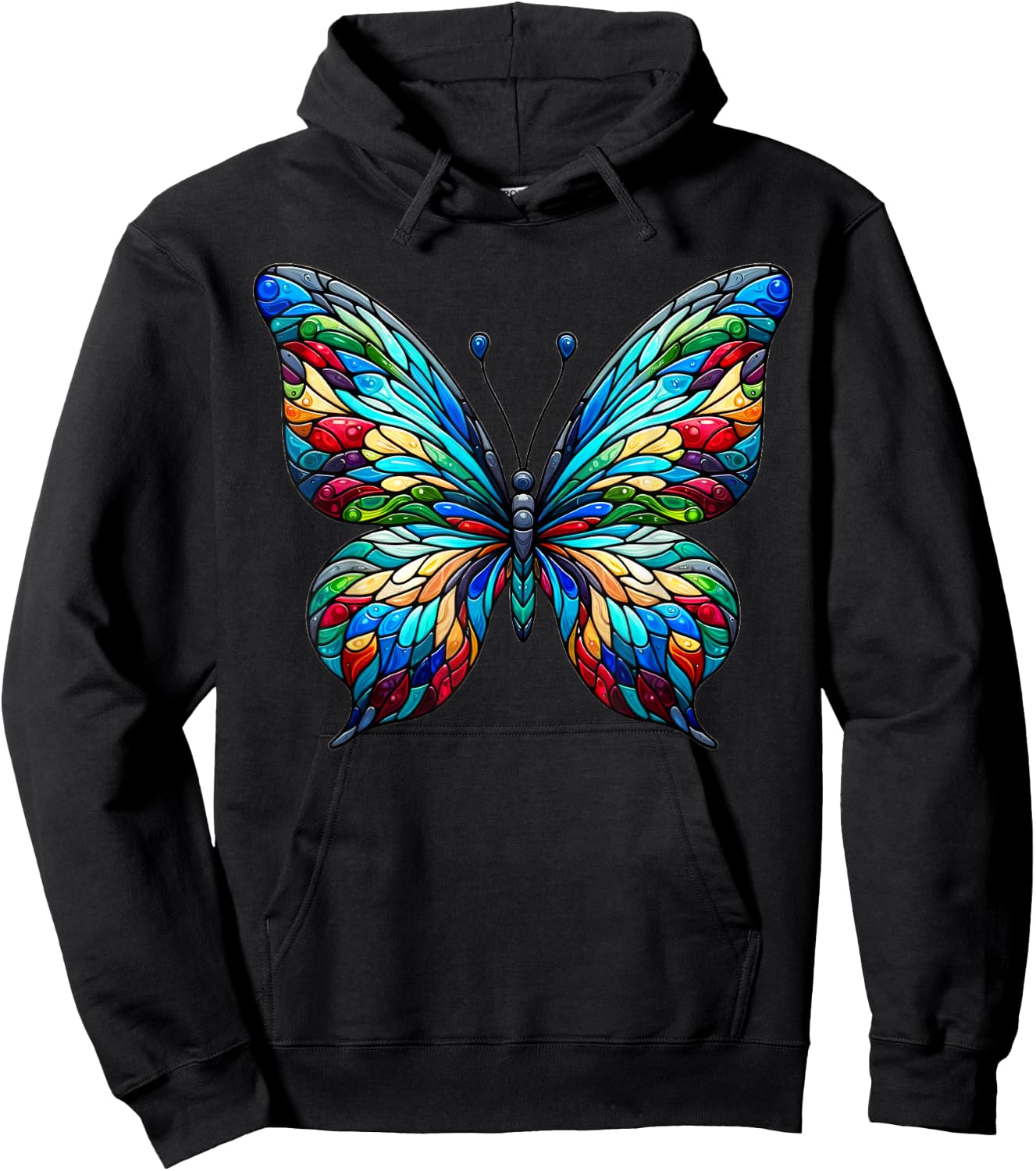 Stained Glass Window Butterfly Art Hoodie - Hoodie | Black