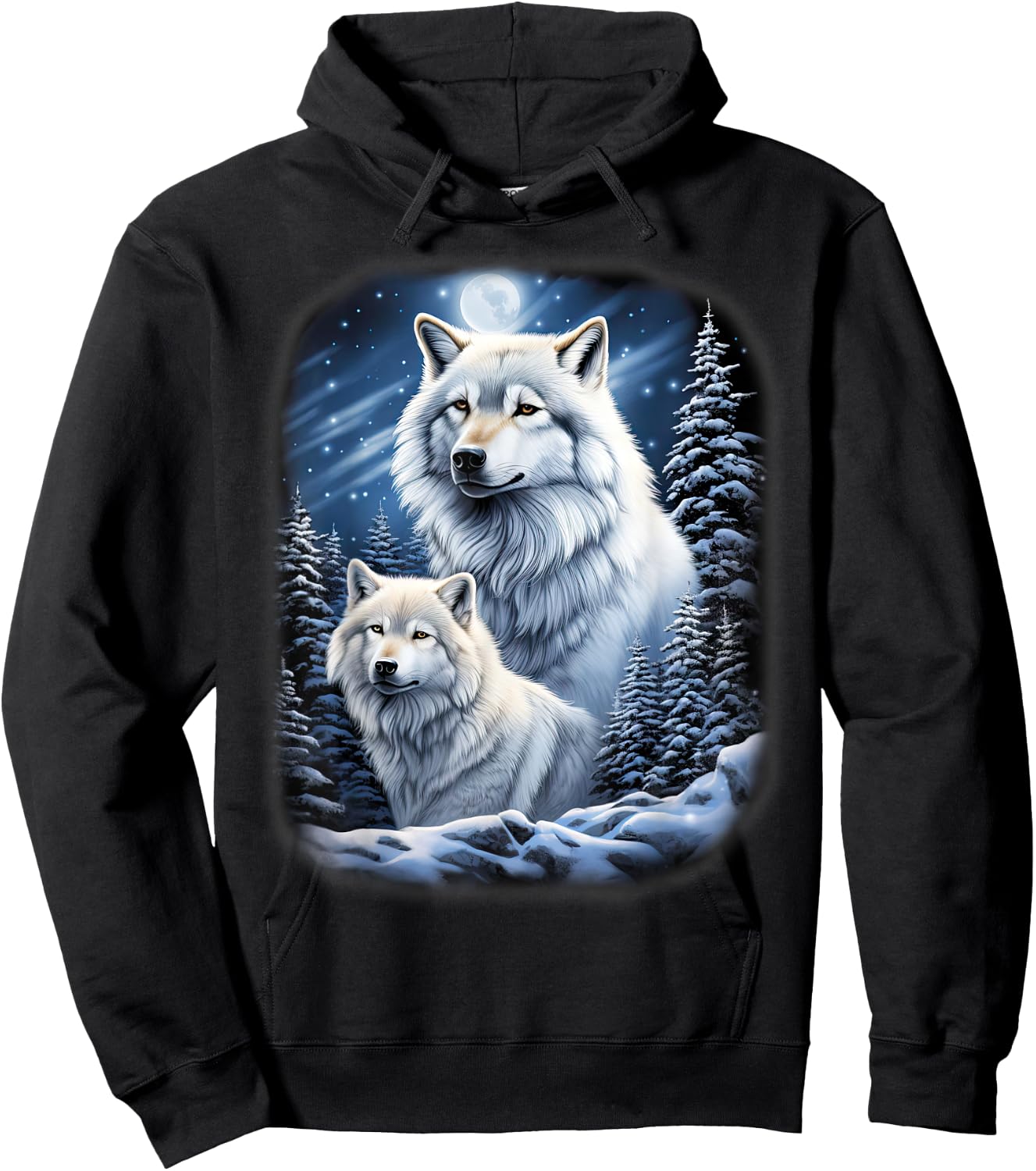 Wolves on an icy hill in the mountains with shiny moon Hoodie - Hoodie | Black