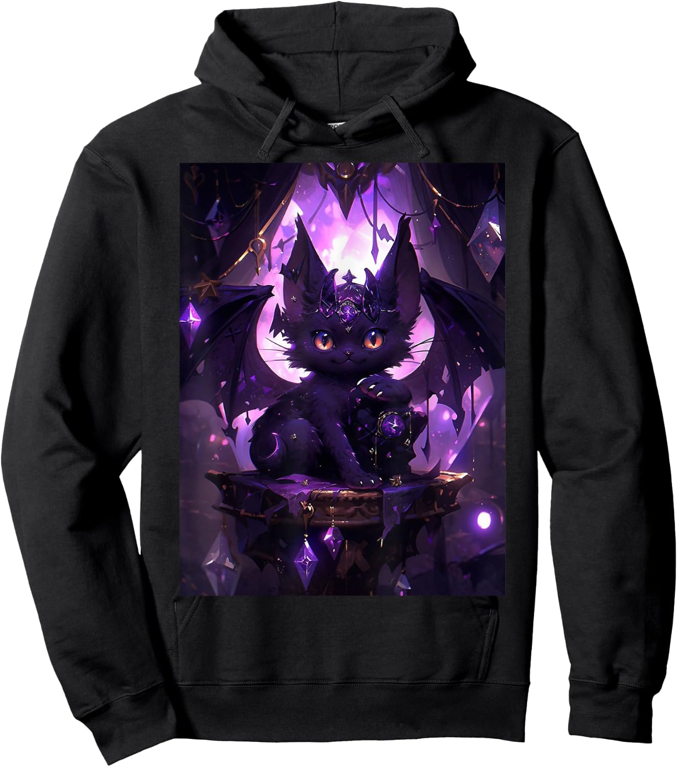 Kawaii Cat Purple Bat Cute Dragon Pastel Goth Men Women Girls Kids Hoodie - Hoodie | Black