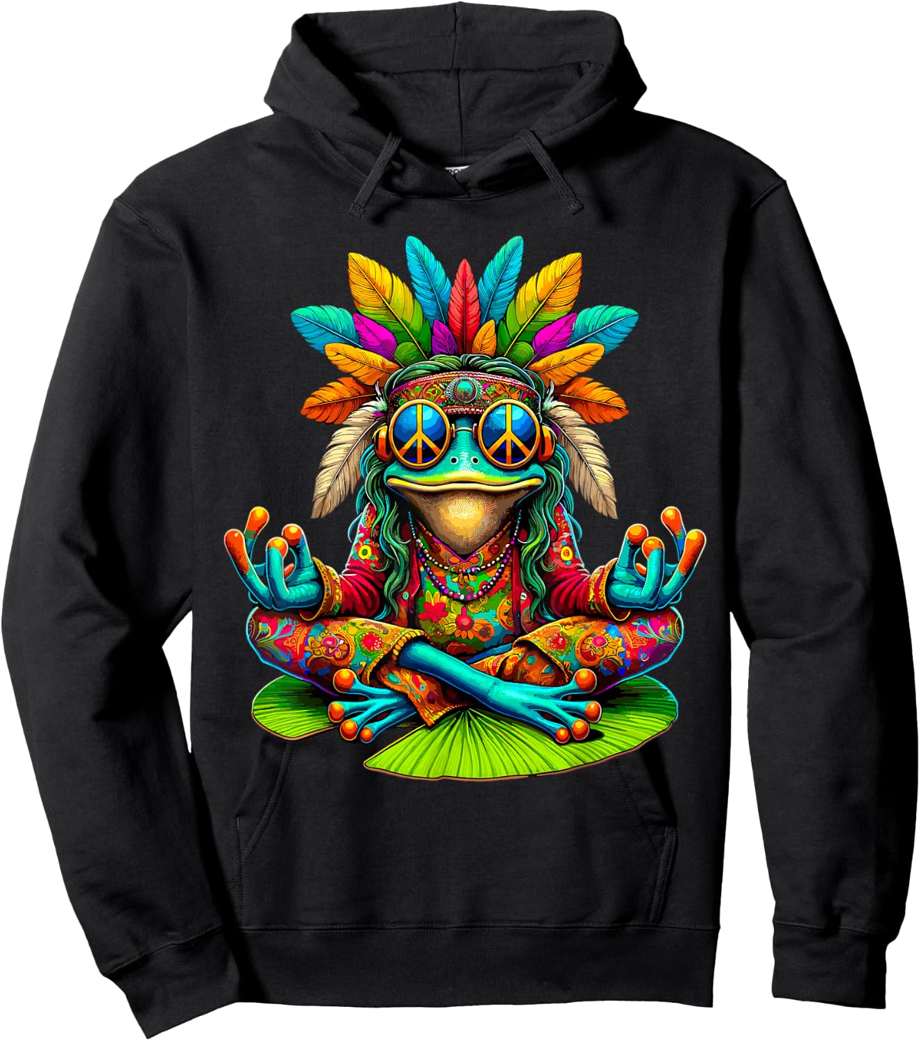 Frog Peace Sign Sunglasses Hippie Hoodie - Hoodie | Black