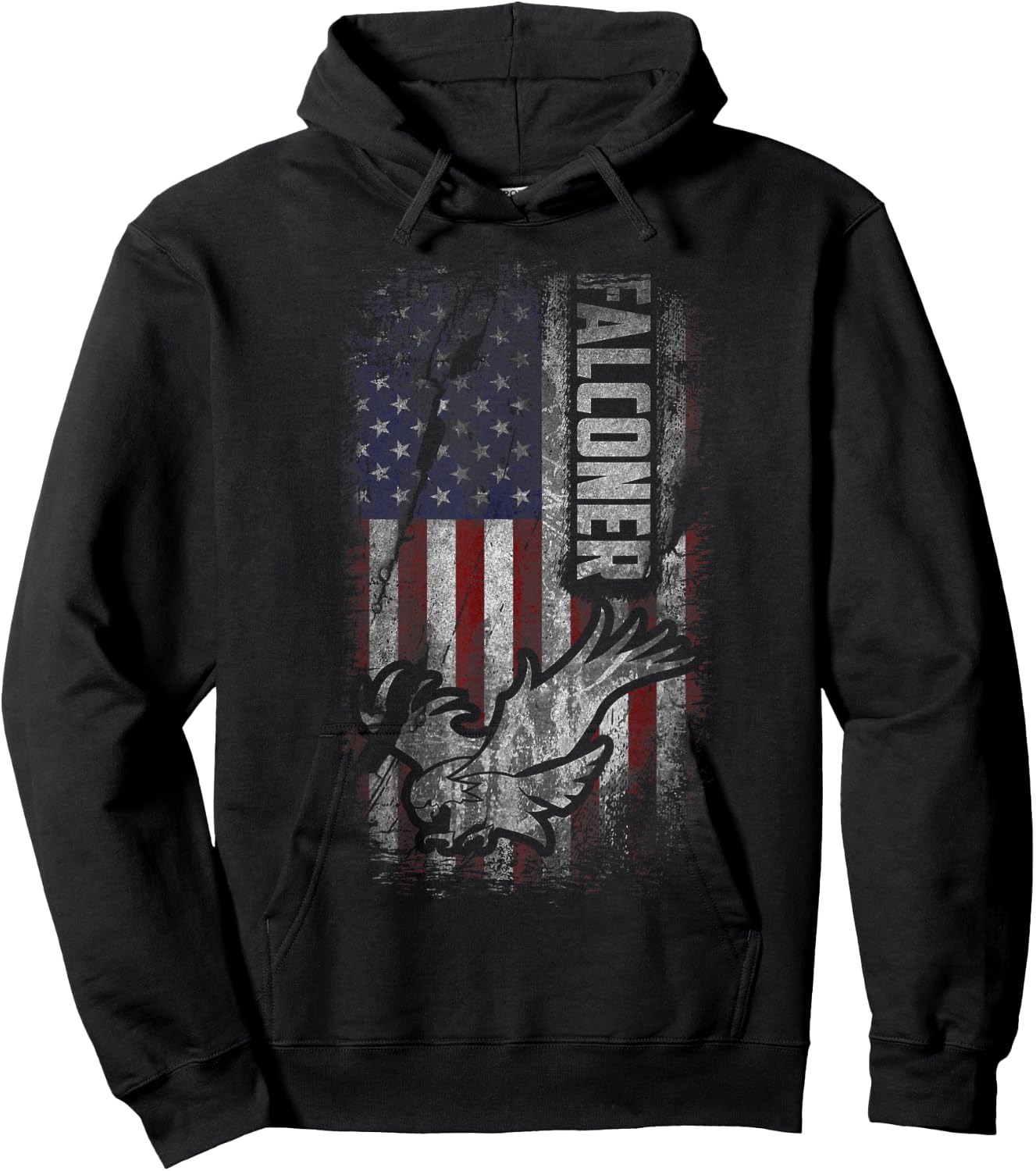 American Falconer Patriot Grunge USA Flag Falconry Gift Hoodie - Hoodie | Black