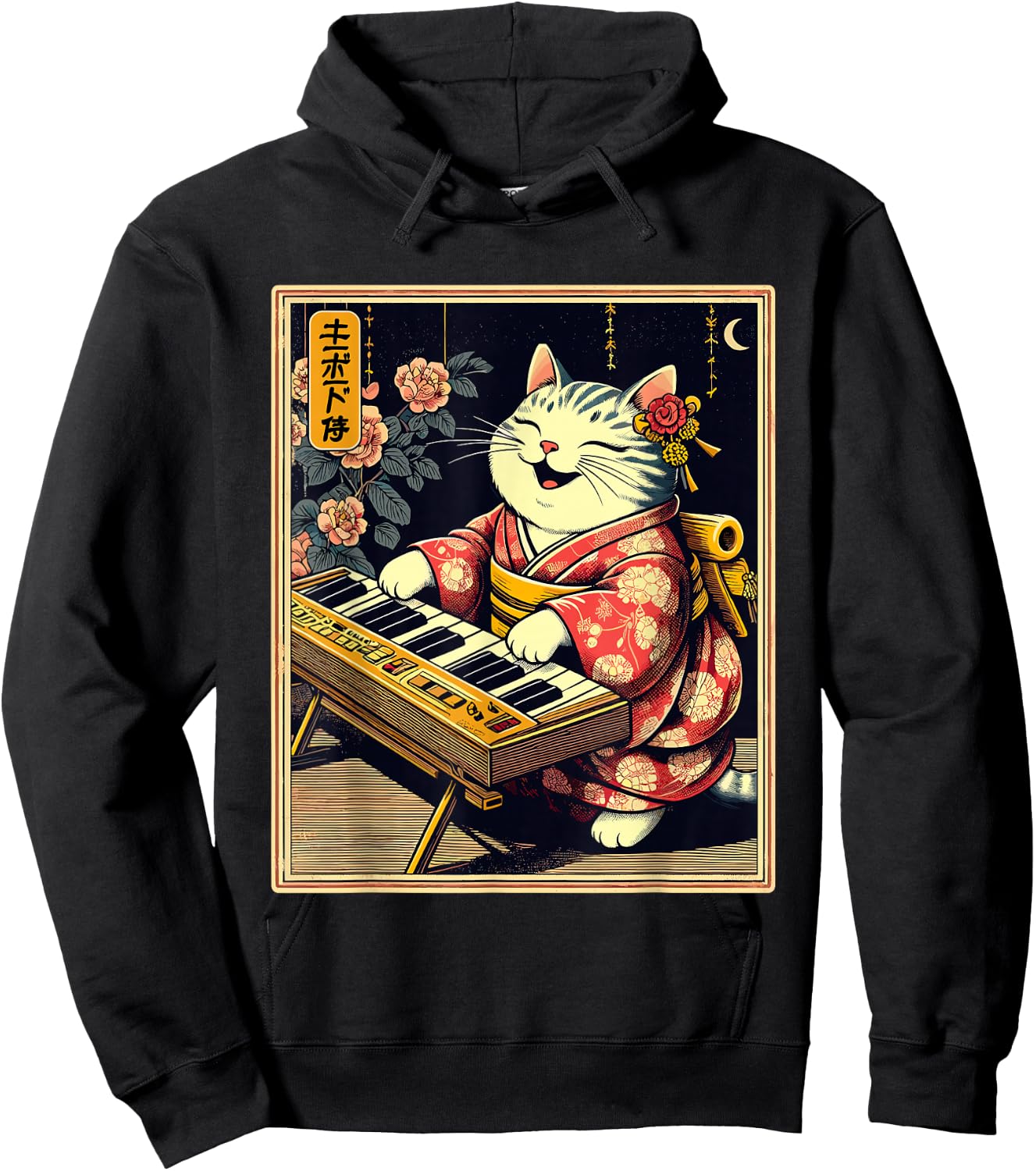 Japanese Samurai Cat Playing The Keyboard Hoodie - Hoodie | Black